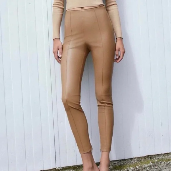 ZARA faux leather Tan Women's skinny Pants size M - Picture 3 of 14